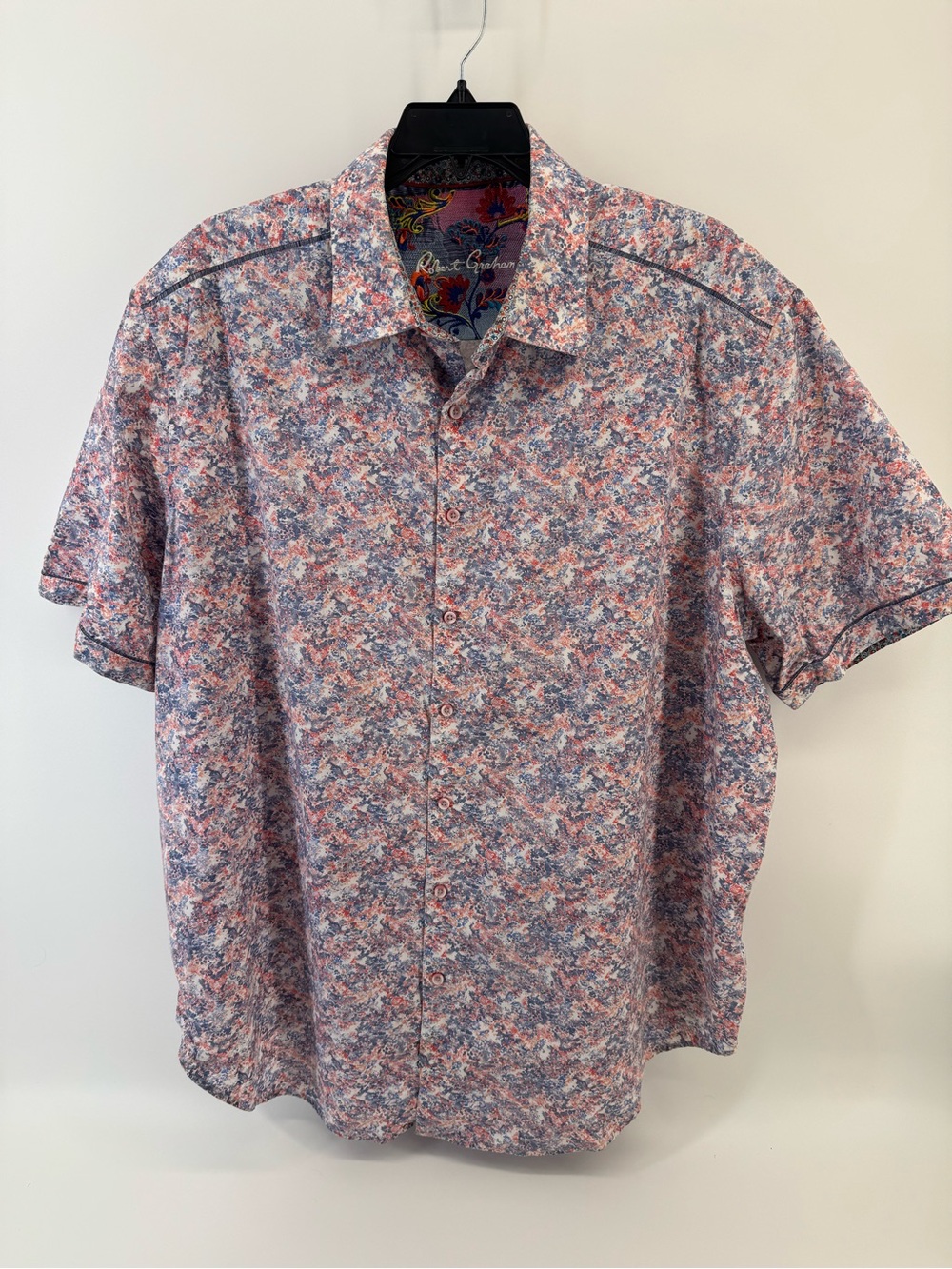Robert Graham Men’s Short Sleeve Floral Print Button-Up Shirt - Pink/Blue -3XL